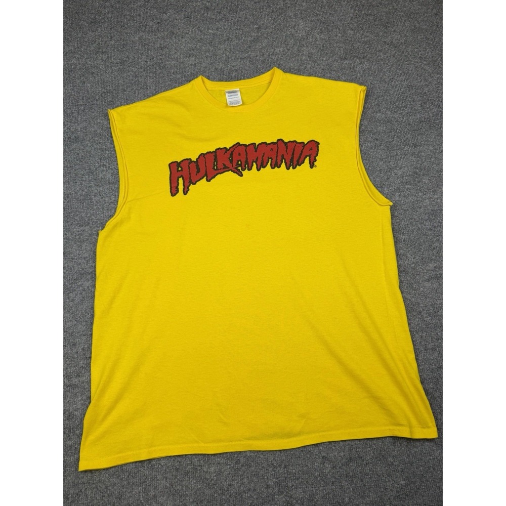 Vintage Y2K HULKAMANIA Hulk Hogan WWE WWF Gym Sleeveless Tee XL Yellow